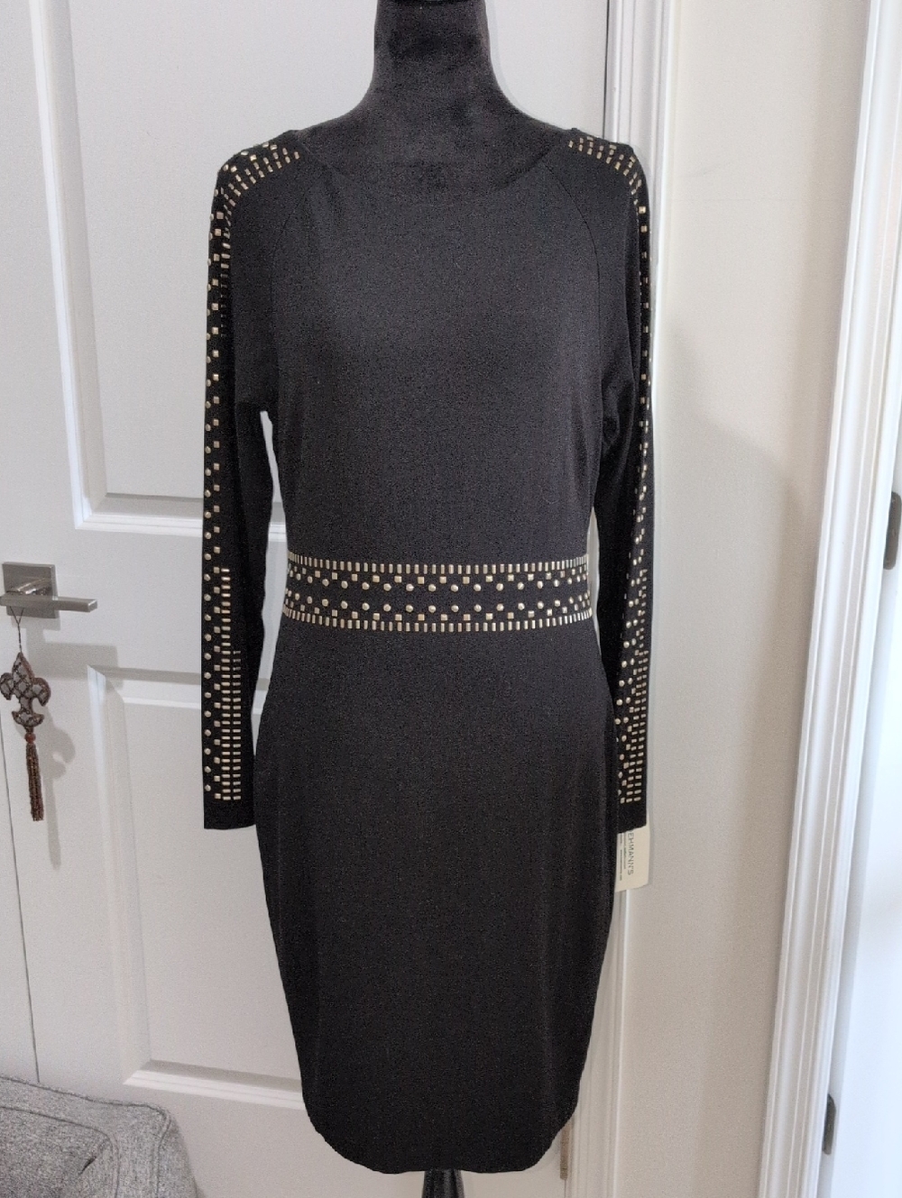 NWT Philosophy Black Studded Long Sleeve Sheath Dress